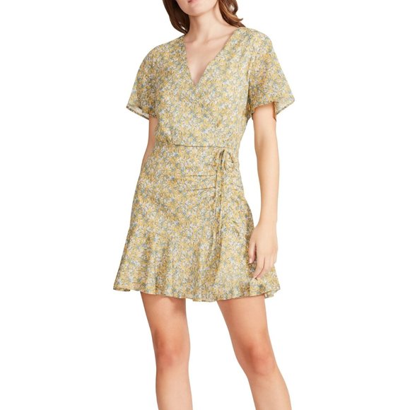 NWT BB Dakota by Steve Madden Big Flirt Energy Floral Faux Wrap Mini Dress, Sz S - Picture 1 of 12